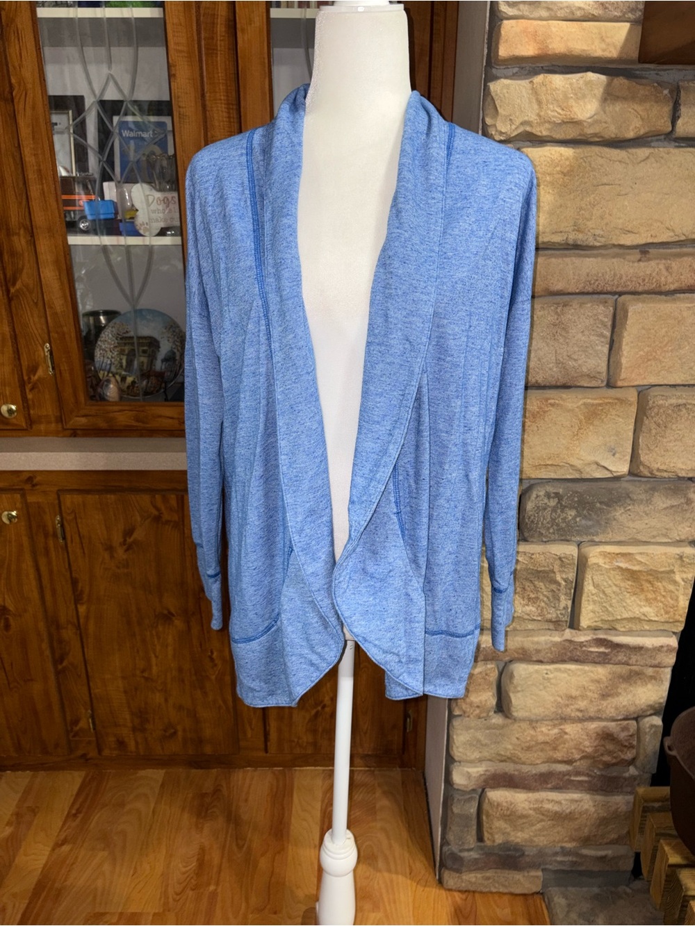 Talbots size large winter blue long sleeve open front cardigan w/pockets